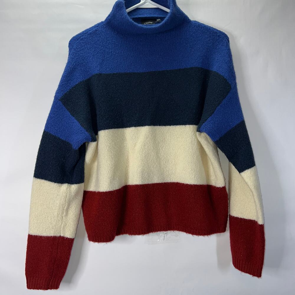 Lux Cliche' Wool Blend Color Block Mock Neck Cozy Sweater Size M